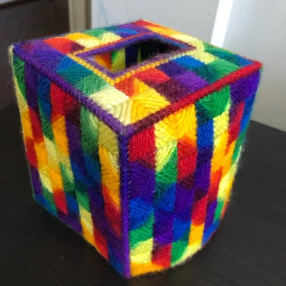 (2) Vintage Decorative Checkered Embroidered Tissue Box Cover